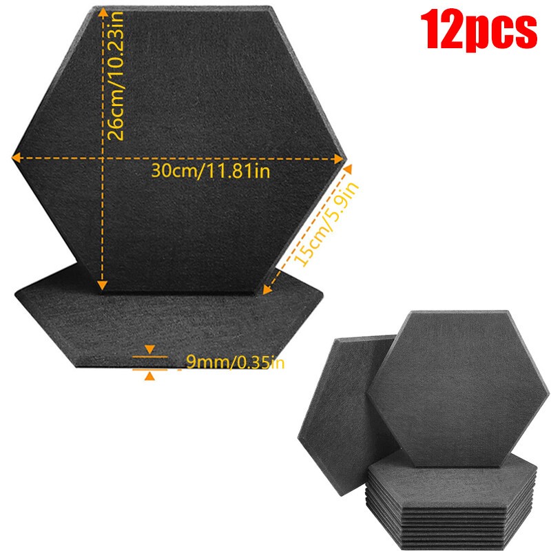 1/ 12PCS Hexagon Wall Panels Self-adhesive Sound Absorbing Studio Acoustic Panel