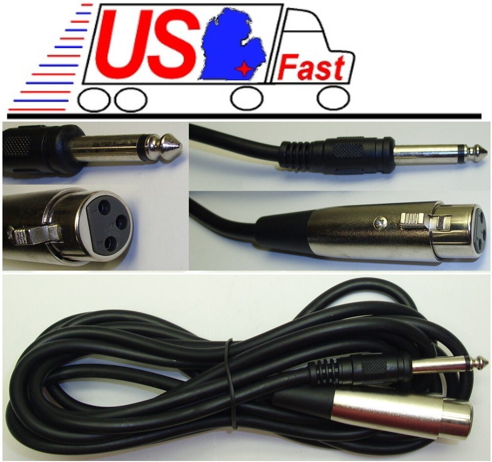 10ft XLR~1/4″Mono Microphone/Mic/PA Audio Cable/Cord/Wire 3pin~6.35mm TS 12ft