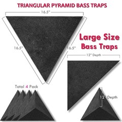 4 Pack Ceiling Corner Bass Traps – Acoustic Foam for Home Studio Soundproofing