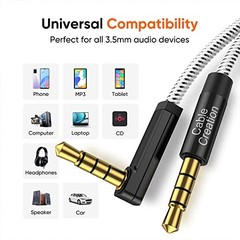 3.5mm Aux Cable(6FT/.8M), 90 Degree 4 Pole TRRS 3.5mm 6 Feet 1 Black & White
