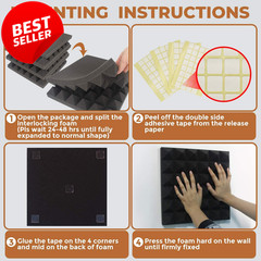 Acoustic Foam Panels 24Pack 12x12x2 Pyramid High-Density Fire Resistant US