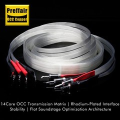 Silver Plate 8N OCC Flat HiFi Speaker Cable Cord with Carbon Fiber Banana Plug