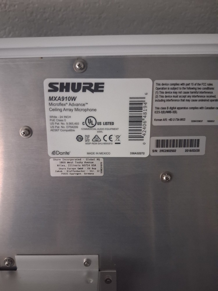 Shure MXA910W Microflex Advance Ceiling Array Microphone – Fair Condition