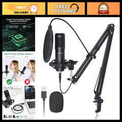 USB Condenser Microphone for PC – 192KHz/24bit Studio Mic Kit for Streaming, Gam