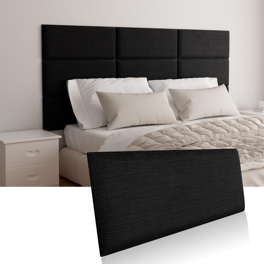 Greymond Upholstered Wall Mounted Headboard, Acoustic Panel, Peel 12, Black