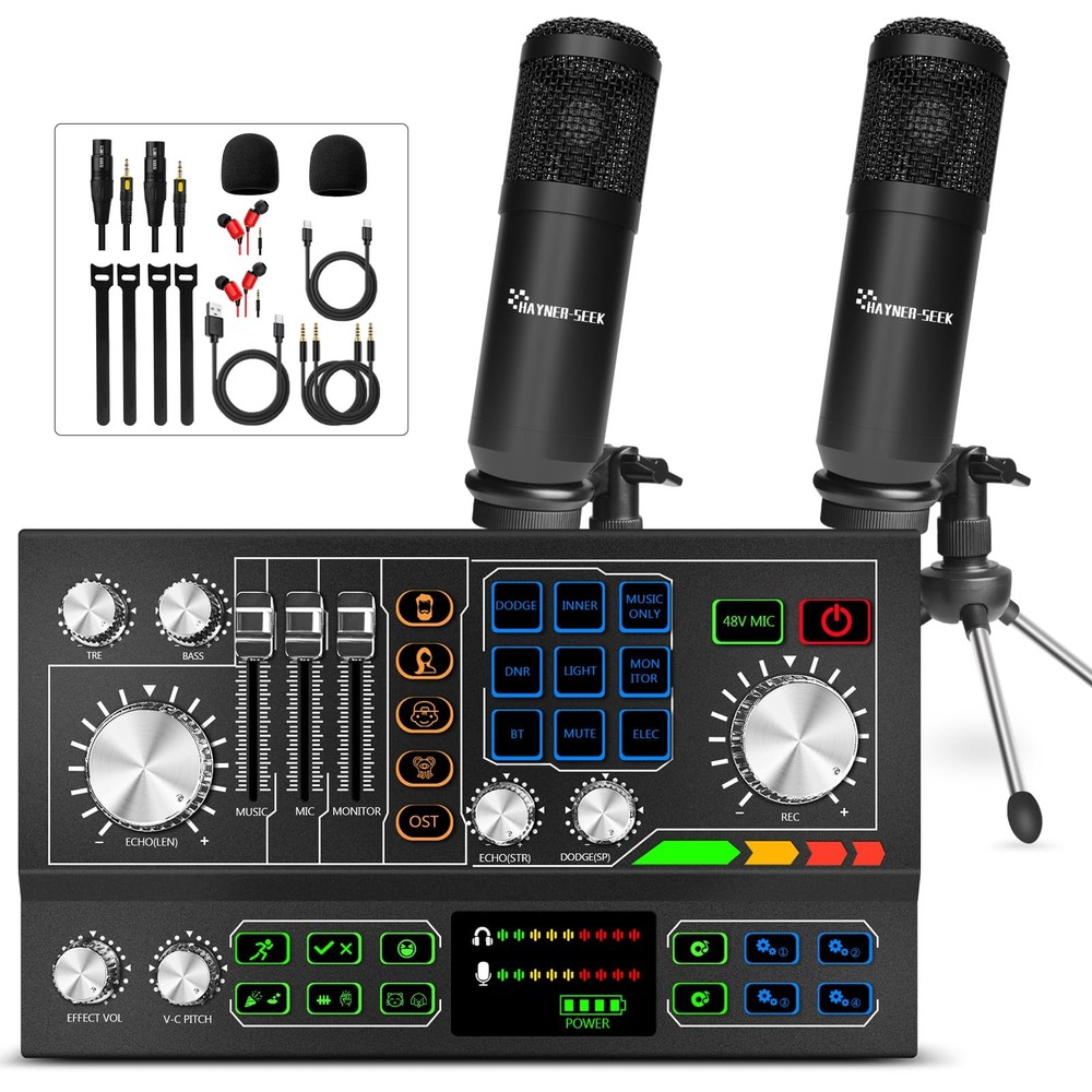 Podcast Equipment Bundle for 2, Audio Interface, Voice Changer HS-902-2 S