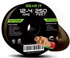 “GEAR-IT” 12/4 Speaker Wire-250’-12 Ga/4-Conductor—OFC Copper—Brown PVC Jacket