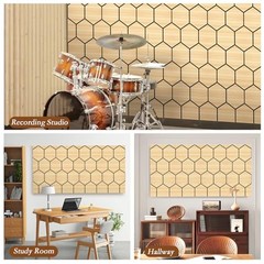 4Pack Acoustic Wall Panel Self-Adhesive 24×12×1.78″(Hexagon) Natural Oak Grain