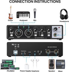 2i2 Audio Interface for Recording Music, 24-bit/192kHz Plug and Play USB Inte…