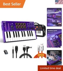 Ultra-Portable 25 Key MIDI Keyboard with Drum Pads – Ideal for Music Creation