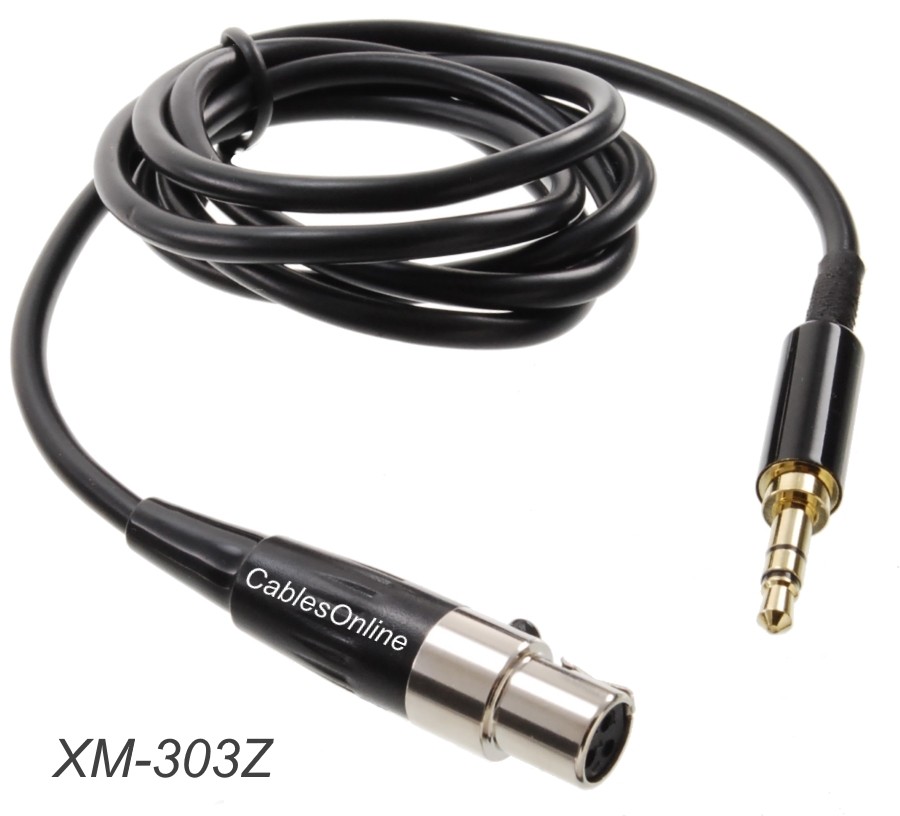 3ft Mini XLR Female to 3.5mm TRS Male Slim Plug Pro Lapel Mic Cable, XM-303Z