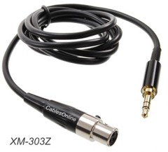 3ft Mini XLR Female to 3.5mm TRS Male Slim Plug Pro Lapel Mic Cable, XM-303Z
