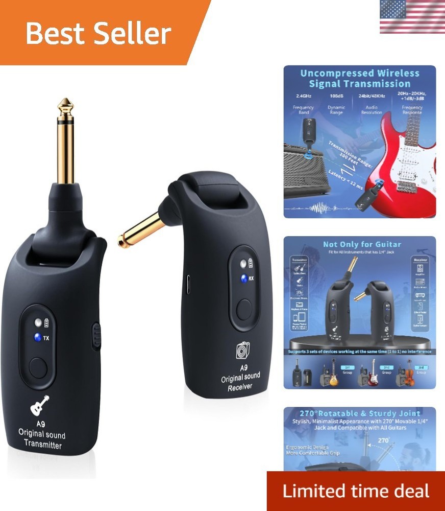 270° Rotatable Wireless Guitar System – Rechargeable Transmitter & Receiver