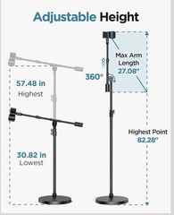Microphone Stand Floor Detachable Boom Mic Arm w/ Weighted Bas Max Height 82.28″