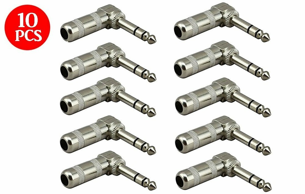 10 x 1/4″ Male Right Angle TRS Stereo Audio Cable Plugs 6.35mm Connector Adapter