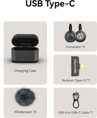 Microfono Inalambrico USB C iOS Android Clip Titanio Cancelacion Ruido 27H Pro