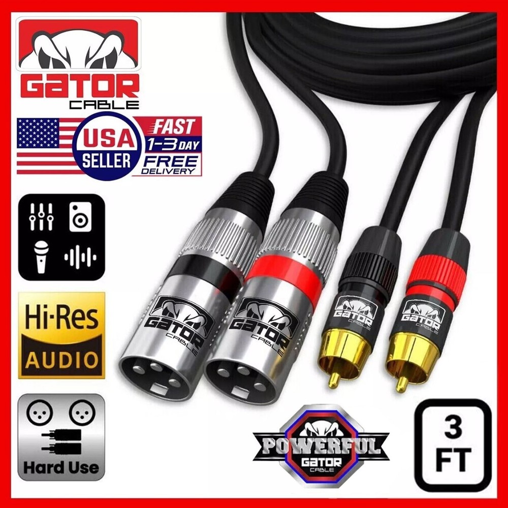 2-XLR Male to 2-RCA Male Cable Dual Patch Splitter Shielded Audio Stereo HD 3FT