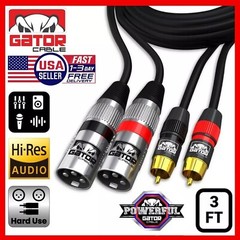 2-XLR Male to 2-RCA Male Cable Dual Patch Splitter Shielded Audio Stereo HD 3FT