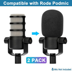 Windscreen for Rode Podmic, 2Pack Microphone Pop Filter Foam Cover Compatible wi
