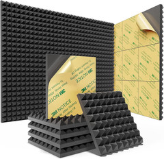 12 Pack Pyramid Sound Proof Foam Panels with Self-Adhesive, 12″ X 12″ X 1″ Acous