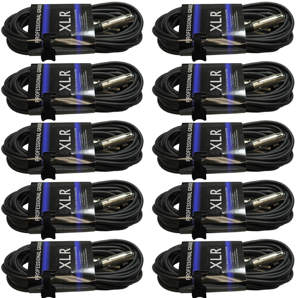 10 LOT PACK 15 ft foot feet 20 gauge XLR MIC MICROPHONE AUDIO STUDIO LIVE CABLES