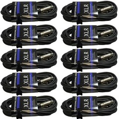 10 LOT PACK 15 ft foot feet 20 gauge XLR MIC MICROPHONE AUDIO STUDIO LIVE CABLES