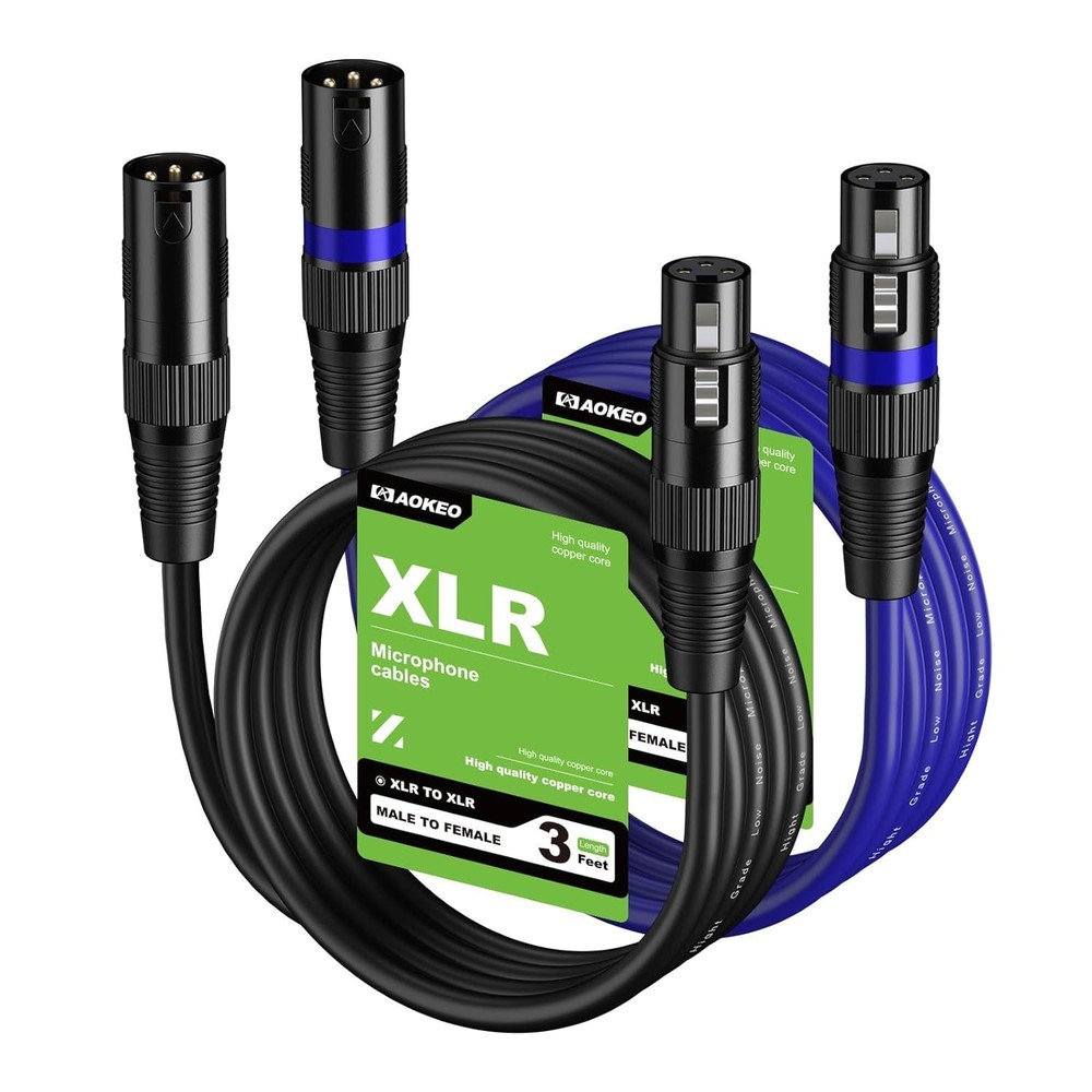Aokeo XLR Cables 3FT 2 Pack, XLR Male to Female Microphone Cable