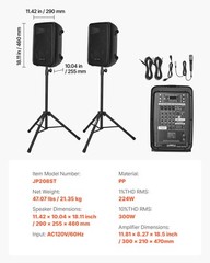 VEVOR 2 X 8 in Speakers Portable PA System 300W Mixer Bluetooth Mic for DJ Party