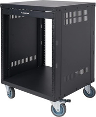 12U Universal Steel Rack with Locking Casters & Vented Panels for AV/Network