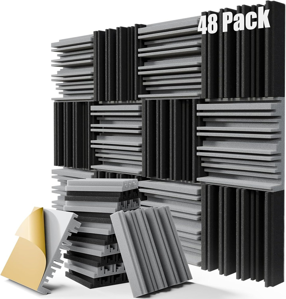 48 Pack Soundproof Foam Panels 12″x12″ Self-Adhesive Acoustic Wall Panels