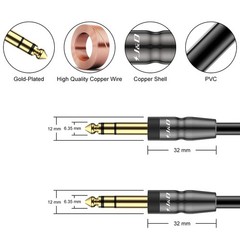 6 Feet Gold Plated TRS Instrument Cable – Tangle-Free Male to Male Connection