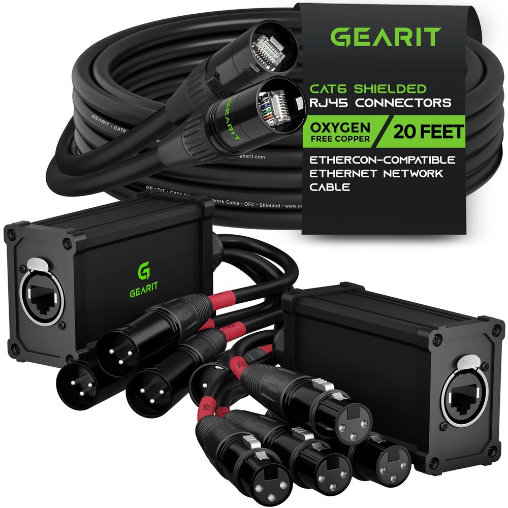 GEARit 20ft EtherCon-Compatible Cable & 4 Channel Snake Black