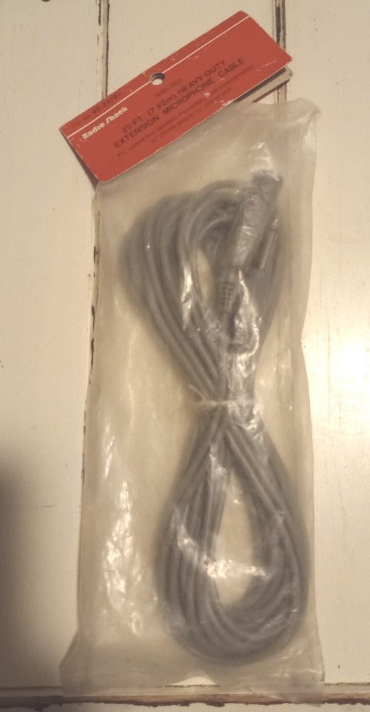 Microphone Extension Cable RadioShack 42-2379A, 25 Ft Shielded New Sealed 1/4″