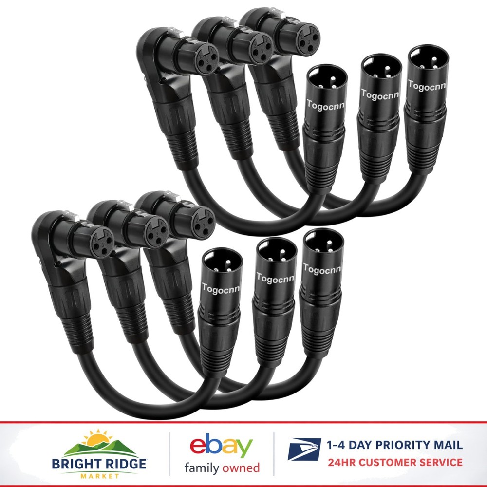 Right Angle XLR Microphone Cables, 6-Pack of 90 Degree Male to Female Adapters