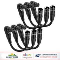 Right Angle XLR Microphone Cables, 6-Pack of 90 Degree Male to Female Adapters