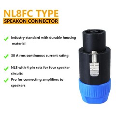 4Pack NL8FC 8 Pole Locking High-Load Speakon Connector Replacement for Neutrik
