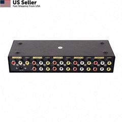 DTECH Powered 8 Way 3 RCA Splitter Box 1 in 8 Out 8 Port Splitter, Black