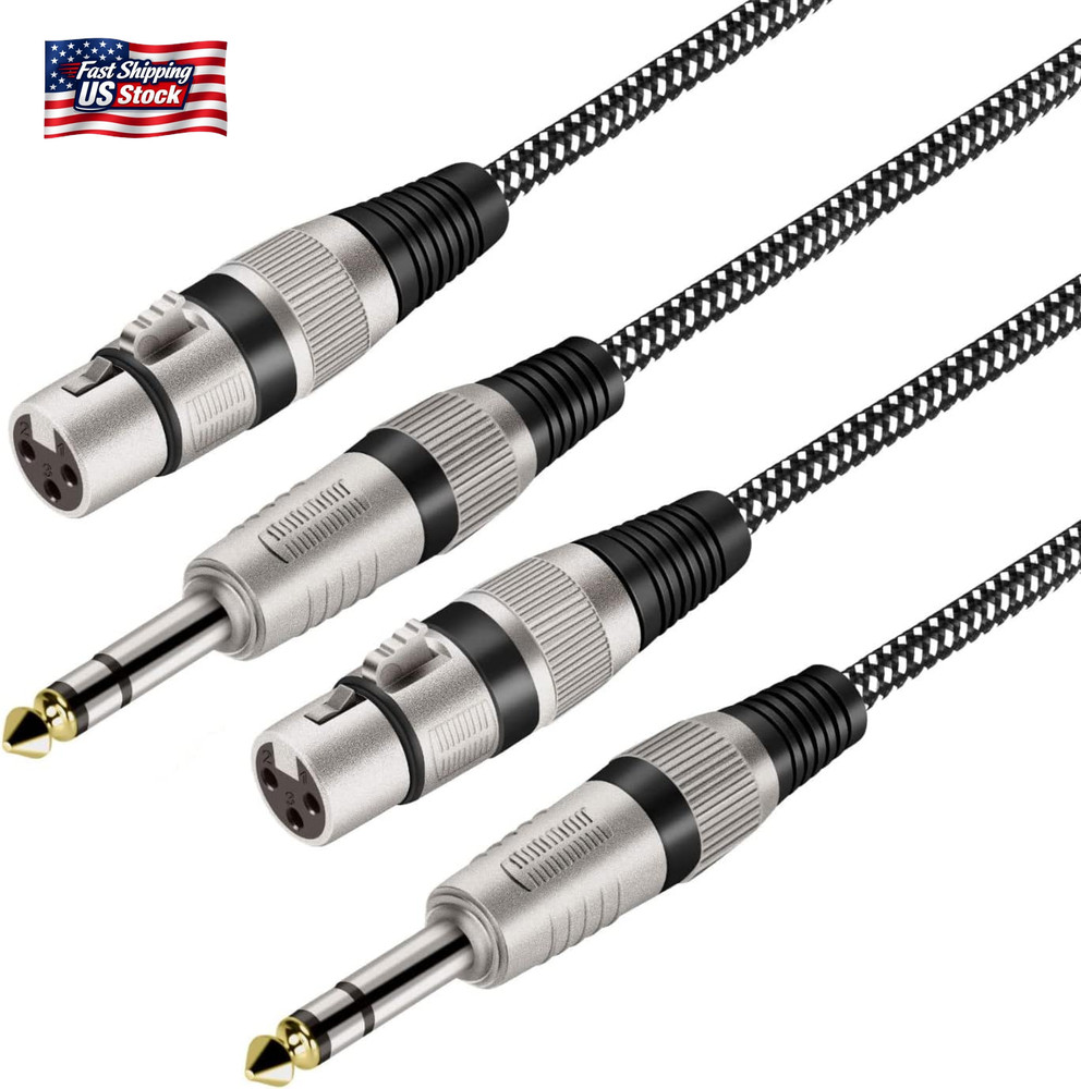 XLR Female to 1/4 Inch TRS Cables 3 Ft/2Pack, Nylong Braided XLR 3 Pin Female to