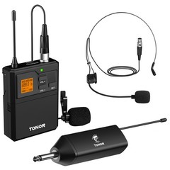 TONOR UHF Wireless Microphone System with Headset Lavalier Lapel Mic