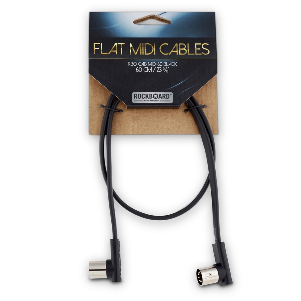 Rockboard Flat MIDI Cable – 60 cm (23 5/8″), Black , Angled Plugs