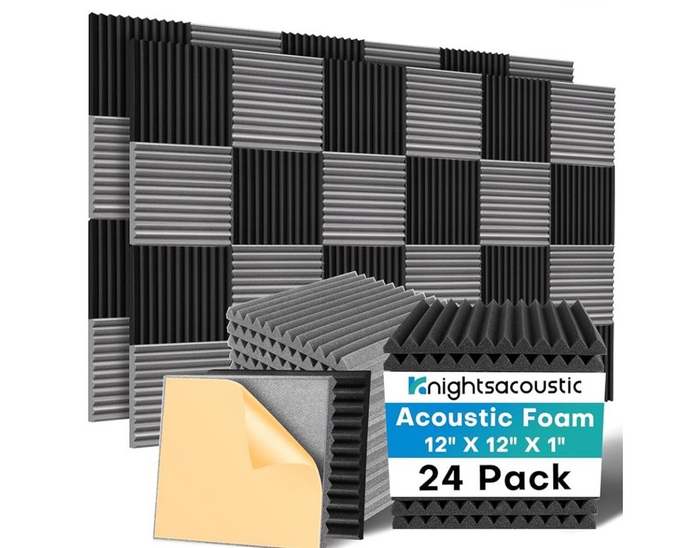 24 Pack Self-Adhesive Soundproof Foam Panels – 12x12x1, Fire-Resistant Solution