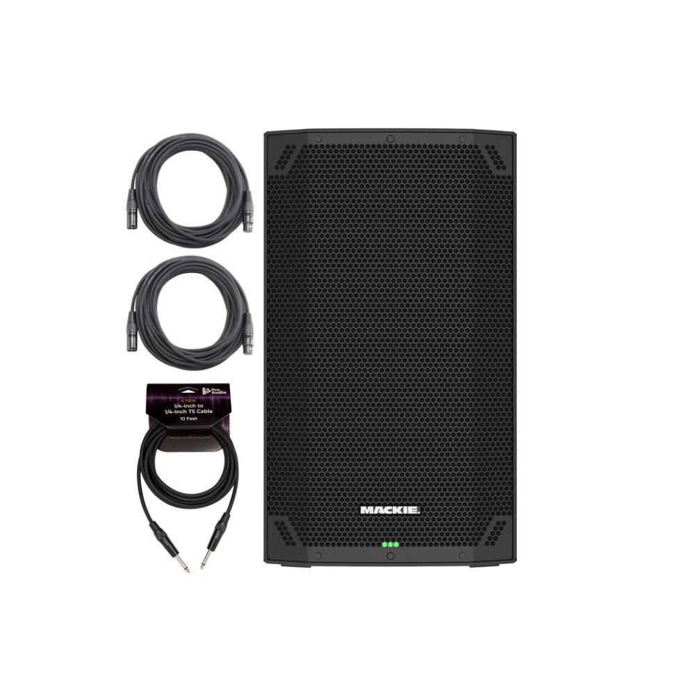 Mackie Thump12v4 1400W Powered PA Speaker Bundle with Guitar Cable and XLR to TR