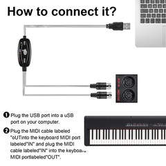 USB IN-OUT MIDI Interface Cable Converter to PC Music Keyboard Adapter Cord
