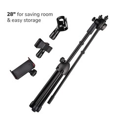Microphone Boom Arm Stand w/ Dual Mic Clips Adjustable Tripod Phone Mount Holder