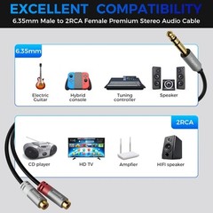 6.35mm to 2RCA Audio Adapter, 1/4 inch Male TRS Stereo Dual RCA 1 Pack
