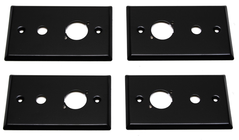 (4) Four Single Gang Blank Wall Plates for XLR & Mono 1/4″ Jack BLACK Steel