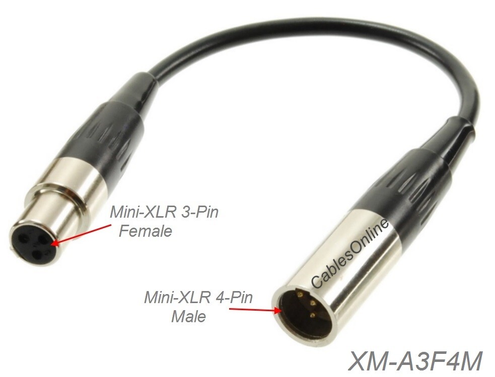 6″ Mini-XLR 4Pin Male to Mini-XLR 3Pin Female Adapter for AKG Bodypack/Shure Mic