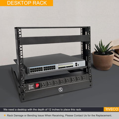 12U Desktop Rack for Audio & Network Devices 19 Inch 2 Post Open Frame Shelf wit