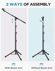Microphone Stand 2-Pack Tripod Boom Arm Height Adjustable w/ Bag, Clips Adapter