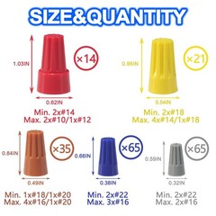 200 PCS Wire Connectors, Insulating Insert Grey, Blue, Orange, Yellow, Red